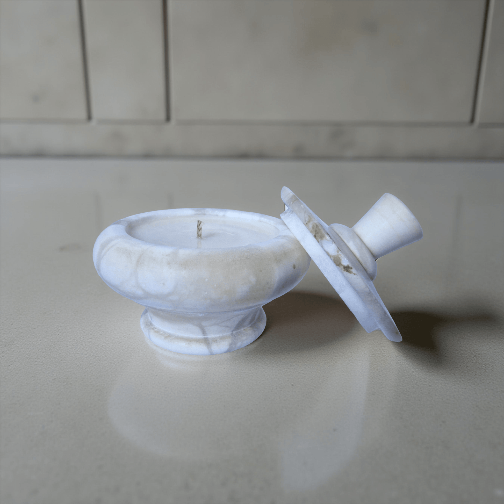 Repurposed Stone Trinket Dish Candle – Oro Verde-4