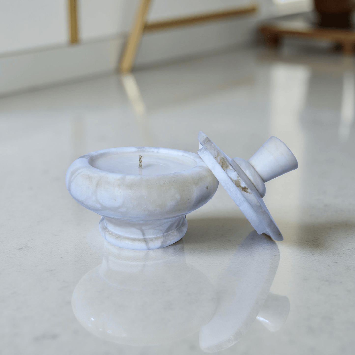 Repurposed Stone Trinket Dish Candle – Oro Verde-3